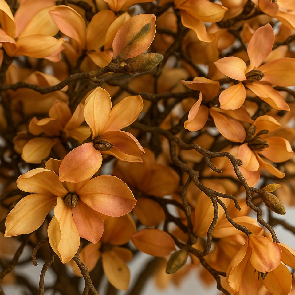 NOVEDAD – Árbol de magnolia con flores beige en maceta St. Tropez blanca de alto brillo