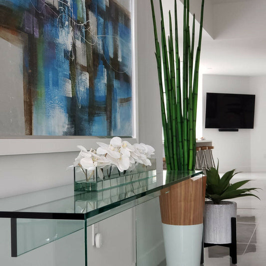 Pasto serpiente artificial de 183 cm en maceta Lux blanca