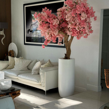 Árbol de cerezo personalizado con flores rosas en maceta St. Tropez blanca mate