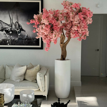 Árbol de cerezo personalizado con flores rosas en maceta St. Tropez blanca mate