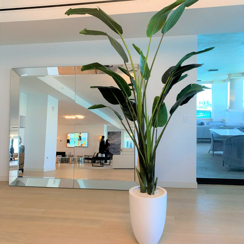 Planta ave del paraíso artificial con maceta Ben en blanco de alto brillo – 2.54 m