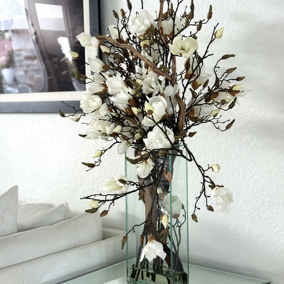 Magnolias blancas en jarrón de vidrio Casa Moderna de 50 cm