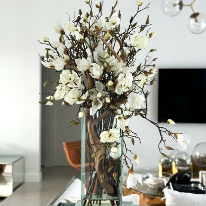 Magnolias blancas en jarrón de vidrio Casa Moderna de 50 cm